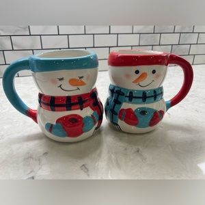 Set 2 Right Handed Left Handed Bay Island 3D Christmas Snowman Coffee Mugs